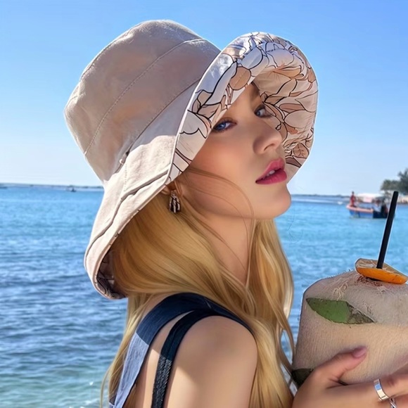 adorned Accessories - Elegant Cream and Floral Reversible Bucket Hat